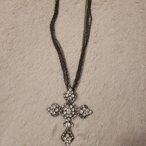 Jewelry - Layered silver jeweled cross necklace
